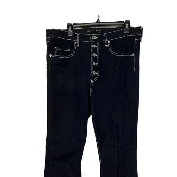 Veronica Beard Beverly High Rise Skinny Flare Jean Button Fly Tumble Topstitch - Picture 3 of 7